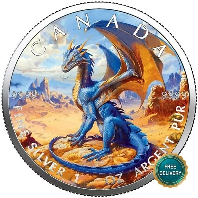 2024 1OZ Silver Canada Blue Dragon Holographic Colorized Cert. NEW NUR 100pc #59 - Image 1 of 4