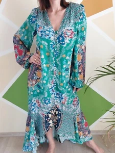 Free People boho gypsy western floral holiday beach loose midi maxi long dress L - Picture 1 of 7