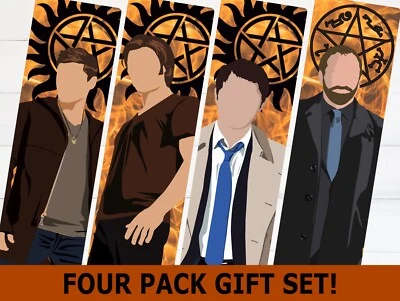 THE GEEK MONKEY 4 Piece Supernatural Bookmark Gift Set Handmade Minimalist Style Original Art