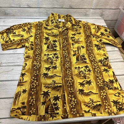 Moda vintage años 60 de Hawaii talla S/M? Camisa abotonada floral amarilla Foto 1 de 4
