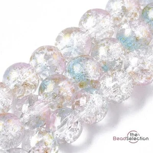 50 CRACKLE GLITTER ROUND GLASS BEADS CLEAR WHITE PINK BLUE 8mm CRG1 - Picture 1 of 3