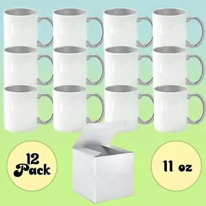 Tazze sublimazione 12 pezzi 11 oz ARGENTO manico interno grado professionale + scatola bianca - Foto 1 di 4