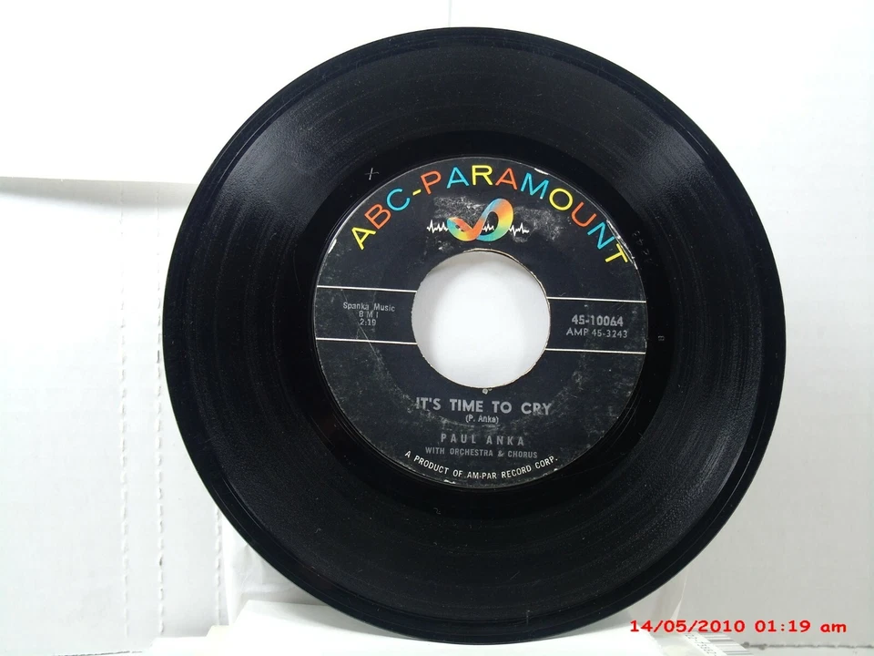 PAUL ANKA-(45)- IT'S TIME TO CRY / SOMETHING HAS CHANGED ME - ABC PARAMOUNT-1959 - Image 1 of 2