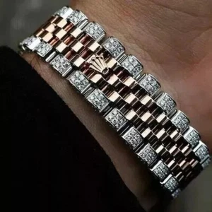 12Ct Round Cut Real Moissanite Cuban Link Bracelet 925 Silver Rose Gold Plated - Picture 1 of 5