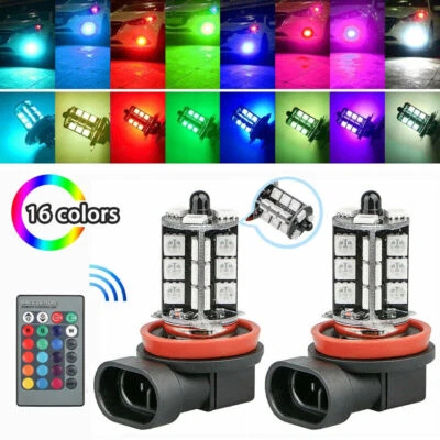 2pcs H8 H9 H11 LED Fog Light Bulbs 16 Colors Changing RGB Remote High Power Lamp - image 1 of 4