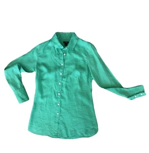 J.Crew 100% Linen Green Long Sleeve Button-Down Blouse, Size XXS, Tapered, Slim - Picture 1 of 5