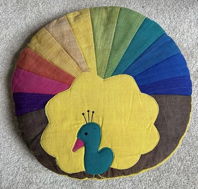Fantástica funda de cojín redonda retro vintage arco iris multicolor pavo real Foto 1 de 4