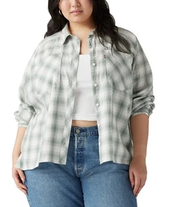 Levi's Harrison Shirt Womens 2X Green Plaid Cotton Long Sleeve Button-Up FTS1079 - Picture 1 of 8