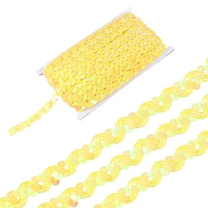 24 Yard Sequins Beaded Lace Trim 0.6 Inch Braid Trim Yellow - Picture 1 of 5