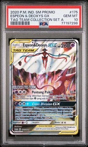 PSA 10 GEM MINT Espeon & Deoxys GX 175 Tag Team Pokemon SM Promo Karte Indonesisch - Bild 1 von 2