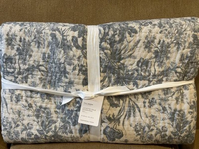 Pottery Barn Juliette Toile Reversible Pick-Stitch COMPLETO/QUEEN Nuevo con etiquetas Azul Foto 1 de 4