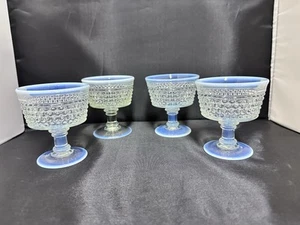 4 Vintage Mid Century Anchor Hocking Moonstone Hobnail Sherbert Glasses Goblets - Picture 1 of 7