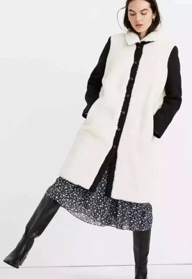 Abrigo Madewell Sherpa McClancy Marfil A Presión Gris Lana Mangas Midi Grande XS Foto 1 de 4