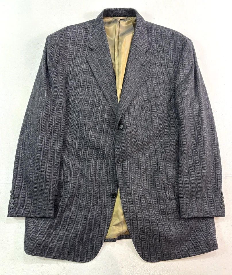 Ibiza 46R 100% Cachemira Blazer Chaqueta Traje Deportivo Abrigo Gris Carbón Espiga Foto 1 de 4