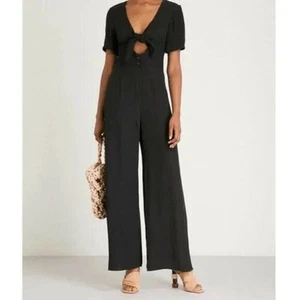 STAUD Jumpsuit Sz 2 Black Gabriella Wide Leg Luxury Designer Keyhole Front NWT  - Picture 1 of 11