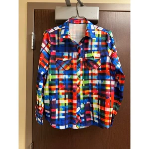 Camisa Top SHEIN Para Mujer Gráfica A Cuadros Manga Larga Con Botones Talla L - Imagen 1 de 8