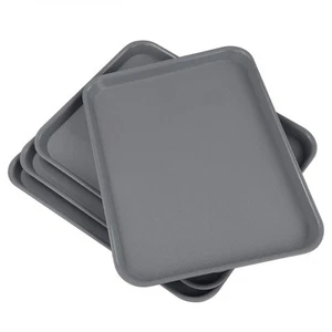 Plastic Fast Food Serving Tray, Large Kitchen Dinner Tray, Set of 4, Grey - Picture 1 of 7