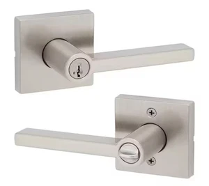 Manija cuadrada de manija de puerta de entrada de níquel satinado Halifax - Imagen 1 de 10