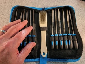 13Pcs Premium Small File Set 6 Diamond Files 6 Steel Files Cleaning Brush & Case - Picture 1 of 9