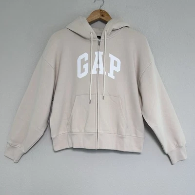 GAP Hoodie Women’s M Beige Full Zip Long Sleeve Logo Sweatshirt NWT Casual - Image 1 of 4