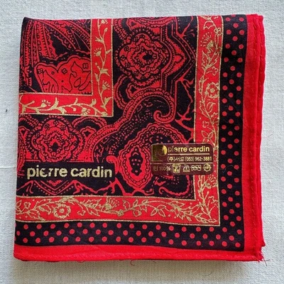 Pañuelo Vintage Rojo Algodón Negro Paisley Florido Patrón Bolsillo Cuadrado 18" Foto 1 de 3