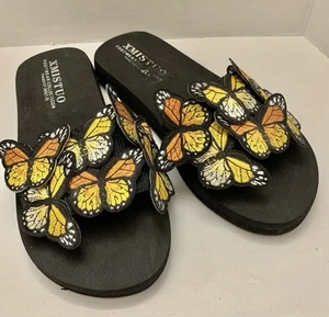 Sandalias Mujer Mariposa Toboganes Talla 10 Amarillo Negro Naranja Playa Boho - Imagen 1 de 9