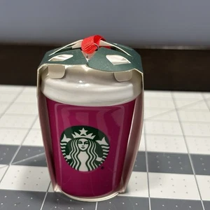 Starbucks Hot Pink Mini Mug Ornament Keramik Tumbler Sirene Logo Red Ribbon NEU - Bild 1 von 9