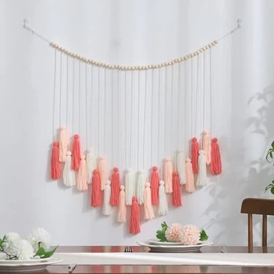 Guirnalda para colgar en la pared decoración rubor borlas boho macramé colgante de pared con rosa Foto 1 de 4