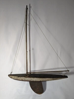 Antique Nautical Toy Wooden Pond Sailboat / Yacht with Metal Keel, Mast & Boom - Image 1 of 4