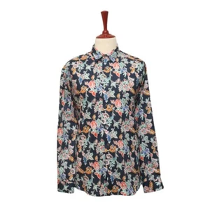 Mens Shirt Button Up Blue Orange Floral Dress Casual Hawaiian Beach Party XL - Picture 1 of 6