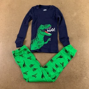 Dolphin & Fish Boys Size 5 Navy Green Dino Print Cotton 2 Piece Pajama Set New - Picture 1 of 7