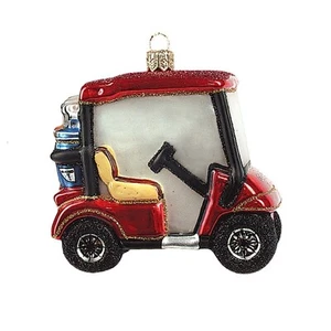 Golfwagen poliertes Glas Weihnachtsschmuck Golfen Golfer Baumschmuck - Bild 1 von 2