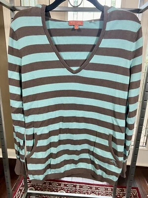 Relax By Tommy Bahama Women’s Size Medium Hoodie Brown Aqua Stripe Hand Pockets - Image 1 of 4