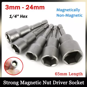1/4" Hex Strong Magnetic Nut Driver Socket Length 65mm Impact Drill Bit 6mm-24mm - Picture 1 of 13