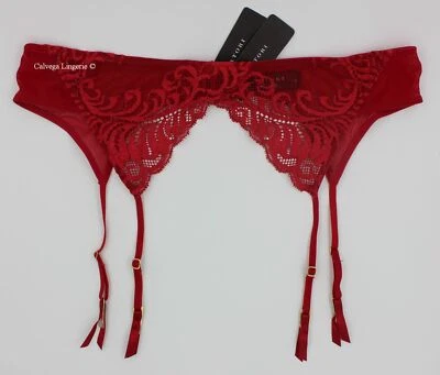 Nuevo con etiquetas Cinturón Liguero Natori 757023 "Plumas" Bordado Encaje, Rojo "Arándano" Foto 1 de 4