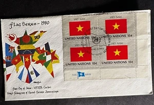 UN 1980 FLAGS BLOCK OF 4 VIET NAM FDC -S16367-2 - Picture 1 of 1