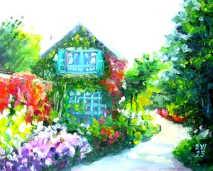 Summer House Original Oil Painting Landscape Wall art Canvas board 8x10 inches - Picture 1 of 1