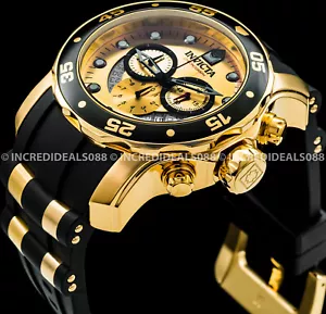 Invicta Mens PRO DIVER SCUBA Chronograph 18K Plate Dial Strap Elegant Gold Watch - Picture 1 of 10