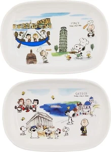 Shimizu Tougyou Peanuts Snoopy Oval Plate Italy & Greece 2 Pattern Dish Set New - Imagen 1 de 6