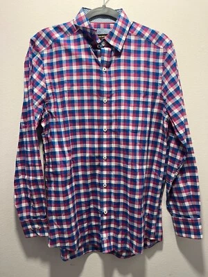 Camisa Johnston Murphy Para Hombres Grande Azul Rojo Blanco Vestido Ajustado Con Botones Pequeña Foto 1 de 4