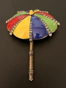 Crystal Rhinestone Enamel "Summer Shade" Umbrella Pin Brooch: Signed Heidi Daus - Picture 1 of 5