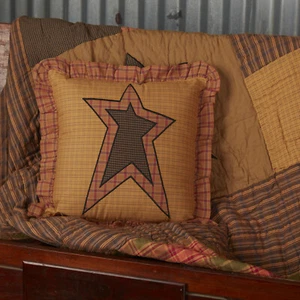 VHC Brands Primitive 12"x12" Applique Star Pillow Tan Thanksgiving Bedroom Decor - Picture 1 of 7