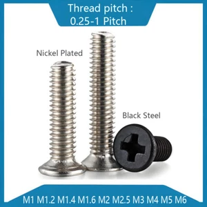 Countersunk Machine Screws Nickel Plated / Black Steel Phillips Head Bolts M2-M6 - Picture 1 of 99