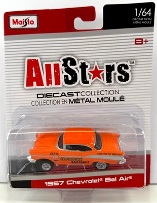 Maisto All Stars 1957 Chevrolet Bel Air 1:64 Crooktown Bail Bonds laranja novo - Imagem 1 de 4