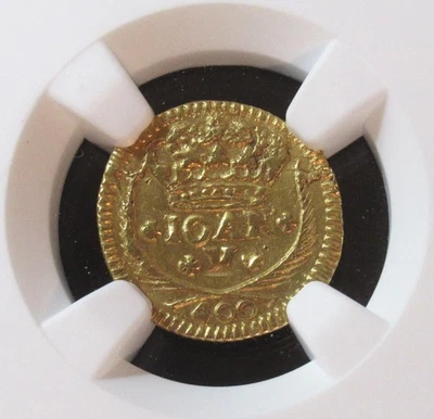 Portugal João V oro 400 Reis 1718 AU detalles NGC Lisboa como nuevo KM201 Foto 1 de 4