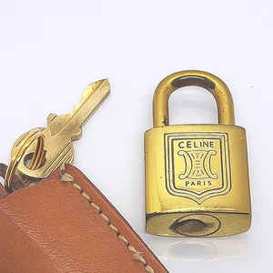 Echt Celine Gold Schloss & Schlüssel mit Lederetui Vorhängeschloss Cadena - Bild 1 von 9