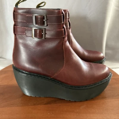 Doc Martens Caitlin Wedge Platform Oxblood Leather Double Buckle Boots Women's 7 - Image 1 of 4