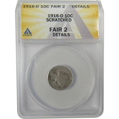 1916 D Mercury Dime FR 2 Details ANACS Silver 10c Coin SKU:I20007 - Image 1 of 4