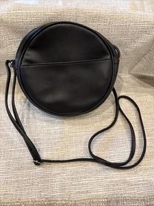 Circle Crossbody Purse Bag Black Adjustable Strap faux leather - Picture 1 of 8