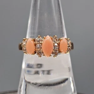 18k Yellow Gold Plated Coral Cubic Zirconia Ring Size 8 NOS with Tag  - Picture 1 of 13